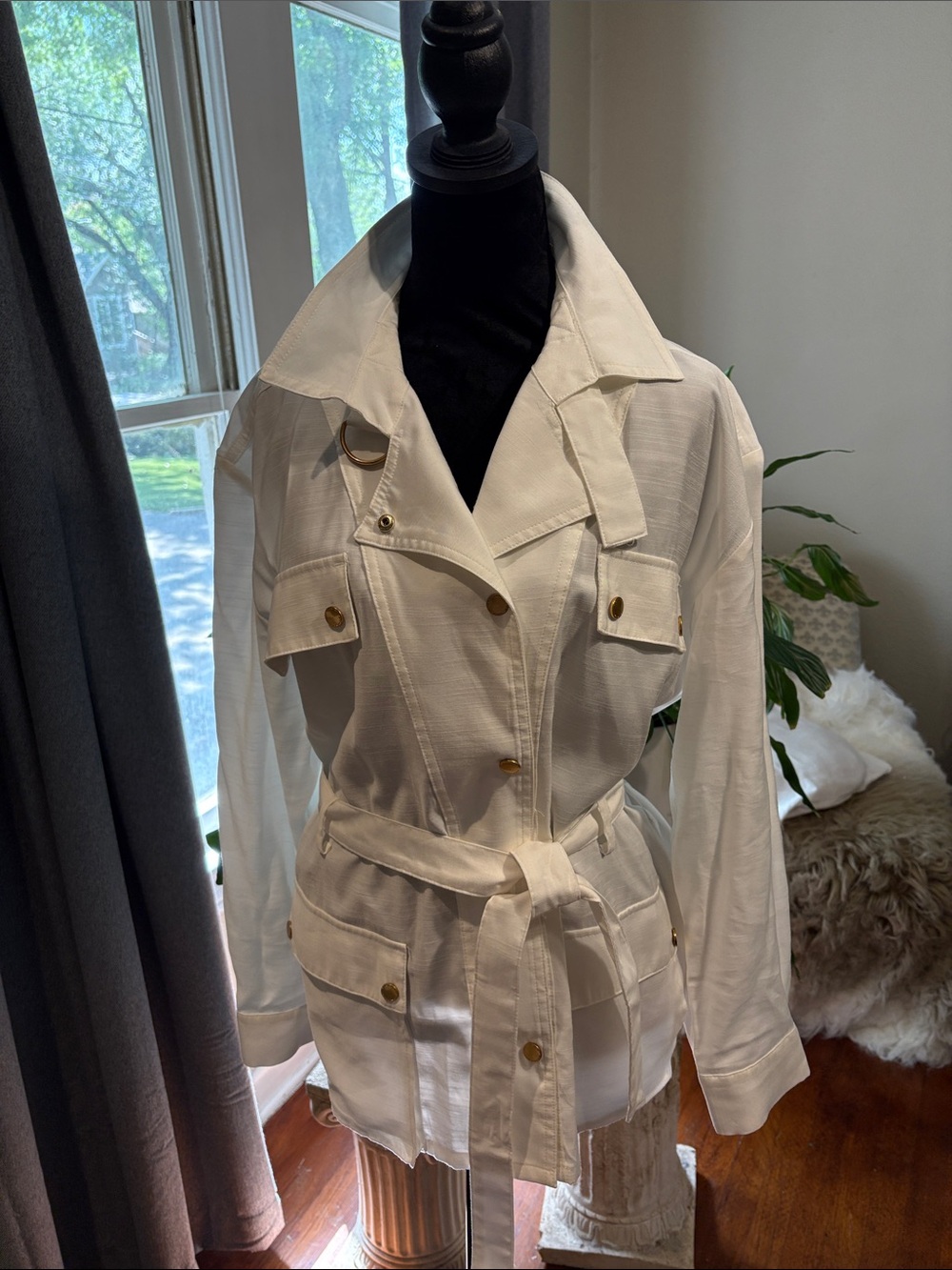 Donna Karan Cream Utility Blazer with Belt